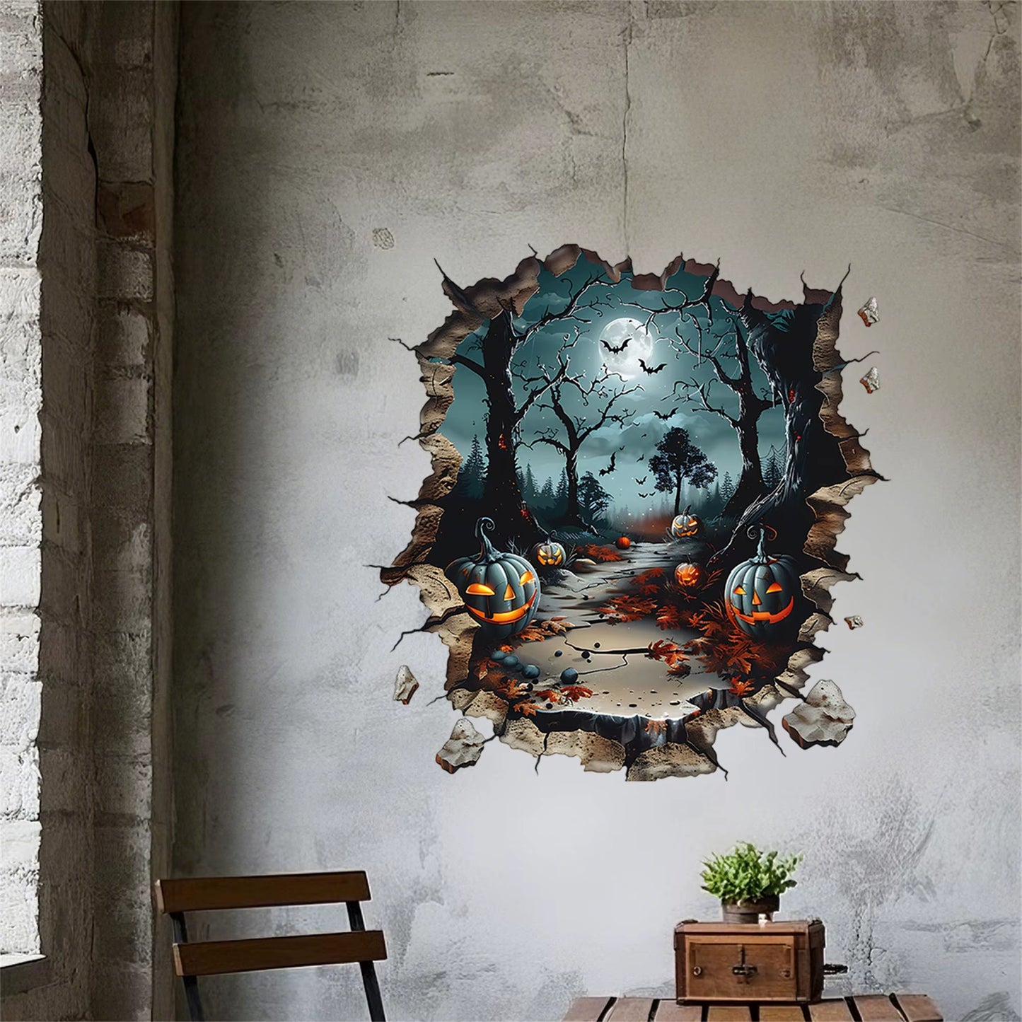 Gothic Halloween Wall Decal Haunted House Ghosts and Bats Scary Wall Decorations for Spooky Home Atmosphere