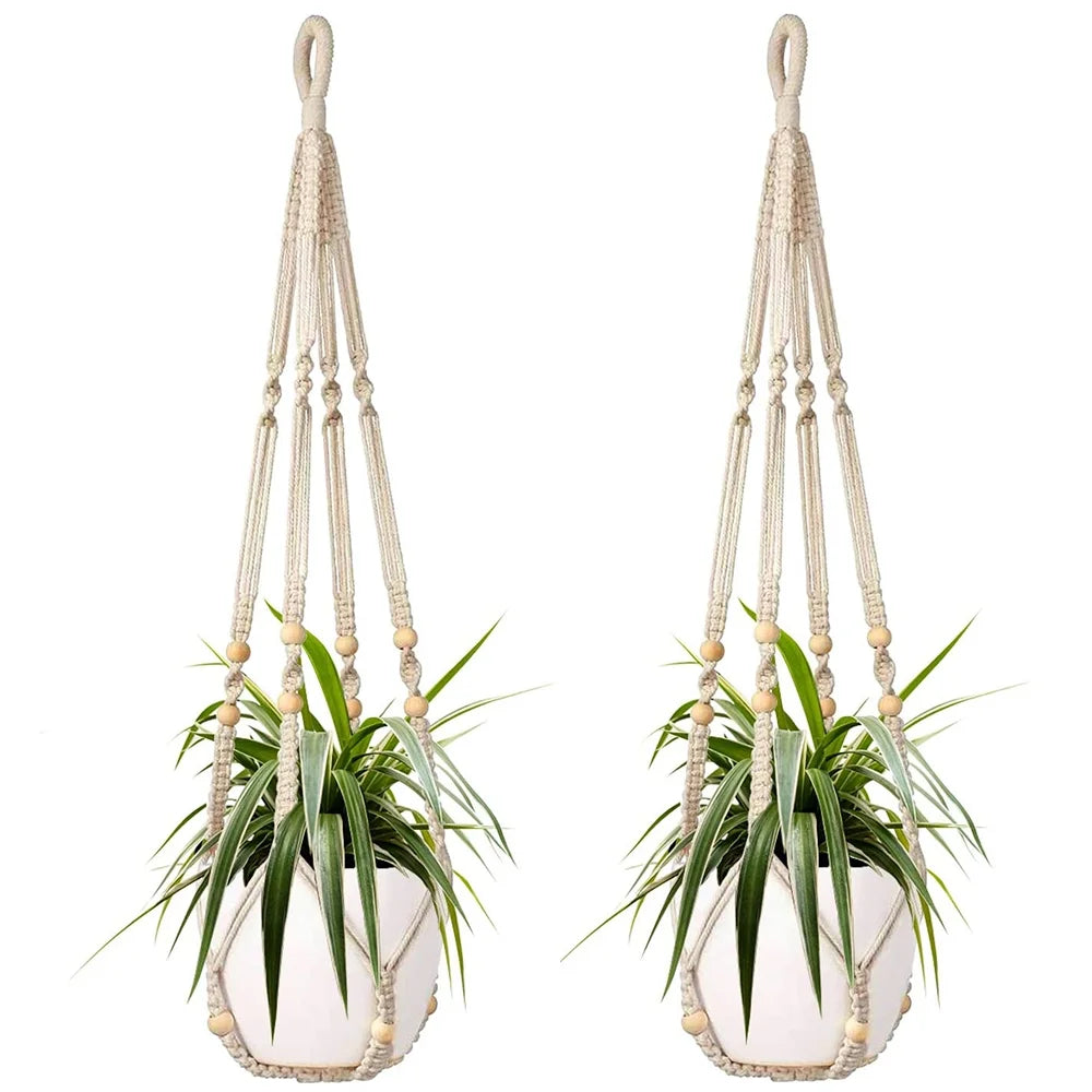 Acdanc White Hemp Rope Plant Hangers (2 Count)