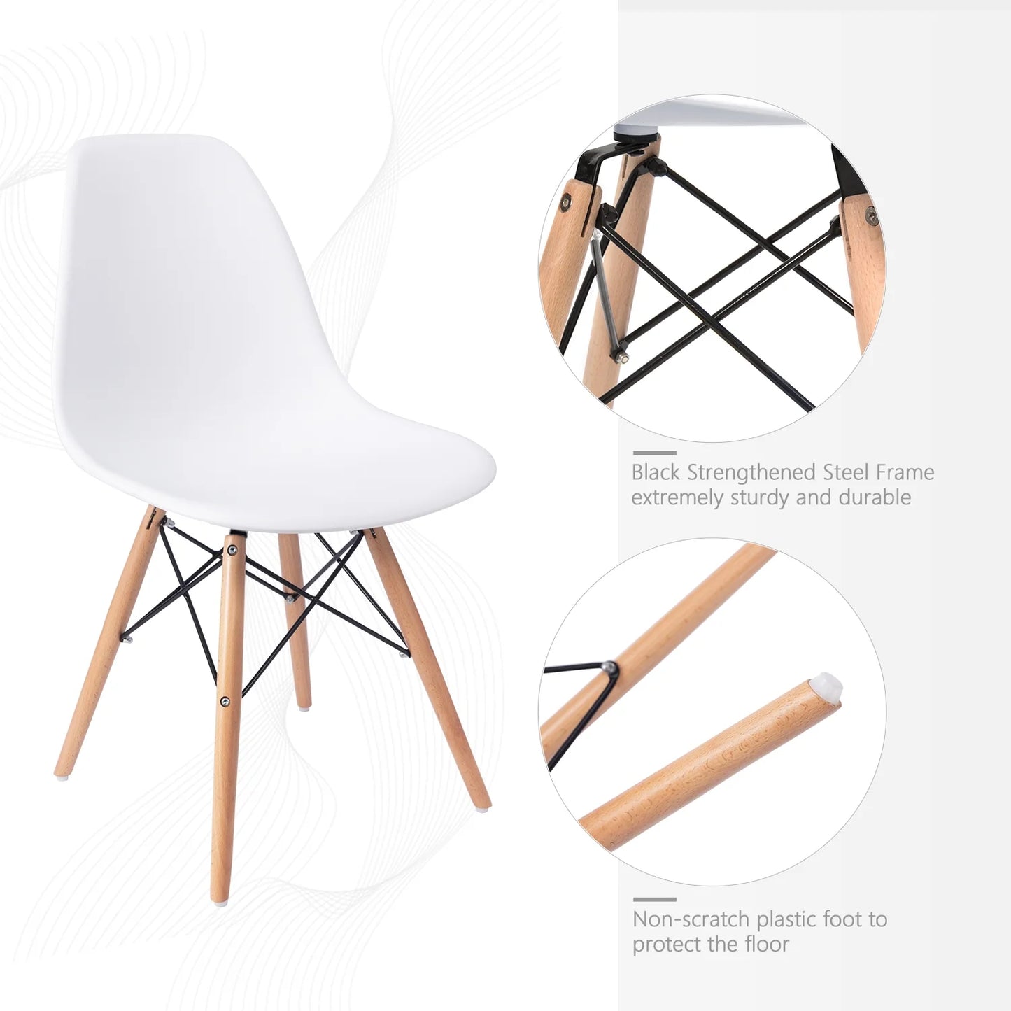 Dining Chairs Pre Assembled Modern Style DSW Chair Classic Shell Armless Indoor Kitchen Dining Living Room Side Chairs Set of 4 (White)