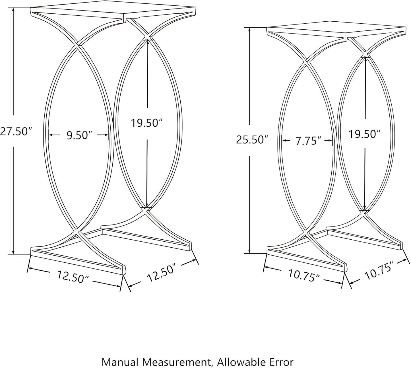 Nesting Side Tables, Set of 2 Modern End Tables with Metal Frame & Tempered Glass Top, Coffee Tables Decorative Accent Tables for Small Space Living Room Office - Silver
