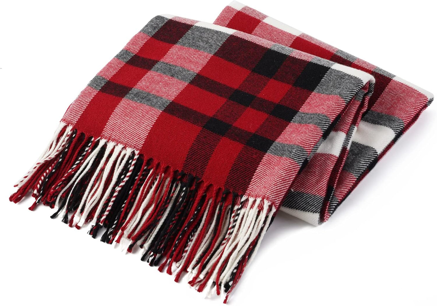 Christmas Red Plaid Throw Blanket for Couch, Bed, Super Soft Red Plaid Scarf, Throw Blanket, Christmas Decorative Throw with Tassels 50"X60"
