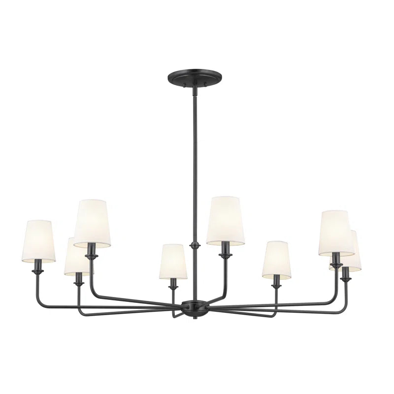 Classic 8 Light Chandelier with White Linen Shades