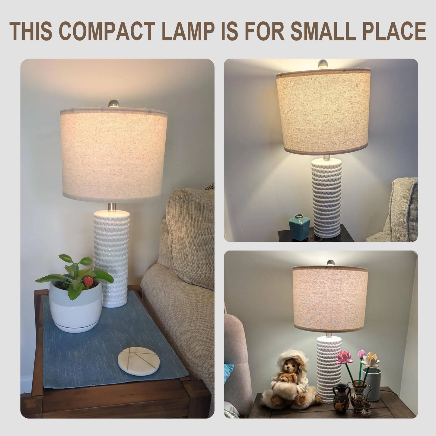 Ceramic Table Lamp Set of 2 24" White Contemporary Bedside Nightstand Lamps for Bedroom Living Room