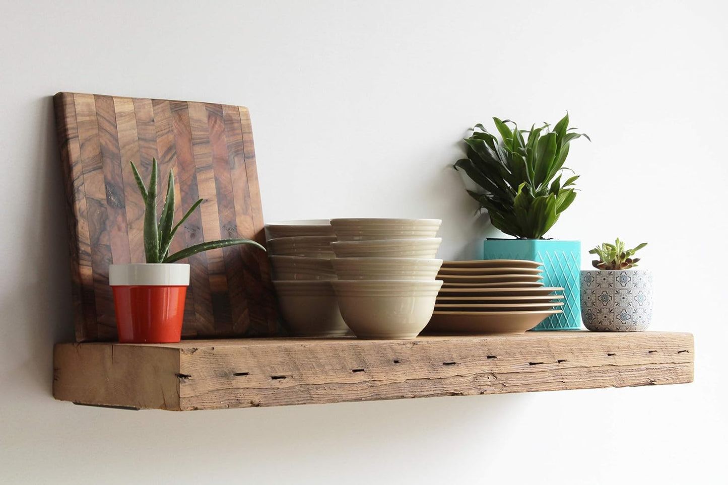 Reclaimed Barn Beam Deep Shelves | Deep Shelves with Brackets Included, Set of 2 | (Natural Low Profile Bracket, 36" X 11.5" X 3")