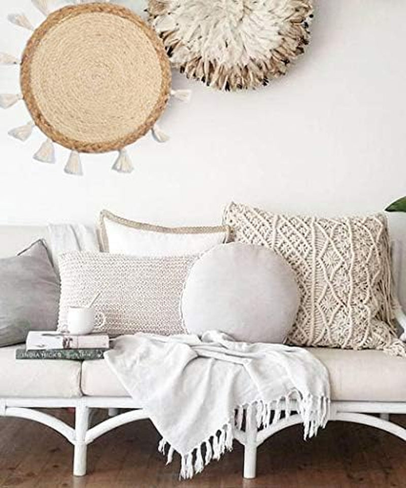 Boho Wall Decor Circle Wall Decor Basket Macrame Wall Hanging round Straw Living Room Wall Home Décor,12"