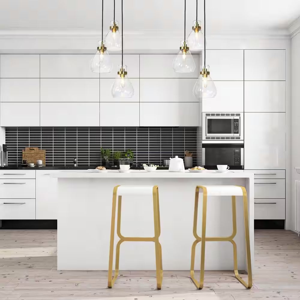 Transitional Dining Room Cluster Pendant Light 3-Light Plating Brass Pendant Light with Bell Textured Glass Shades