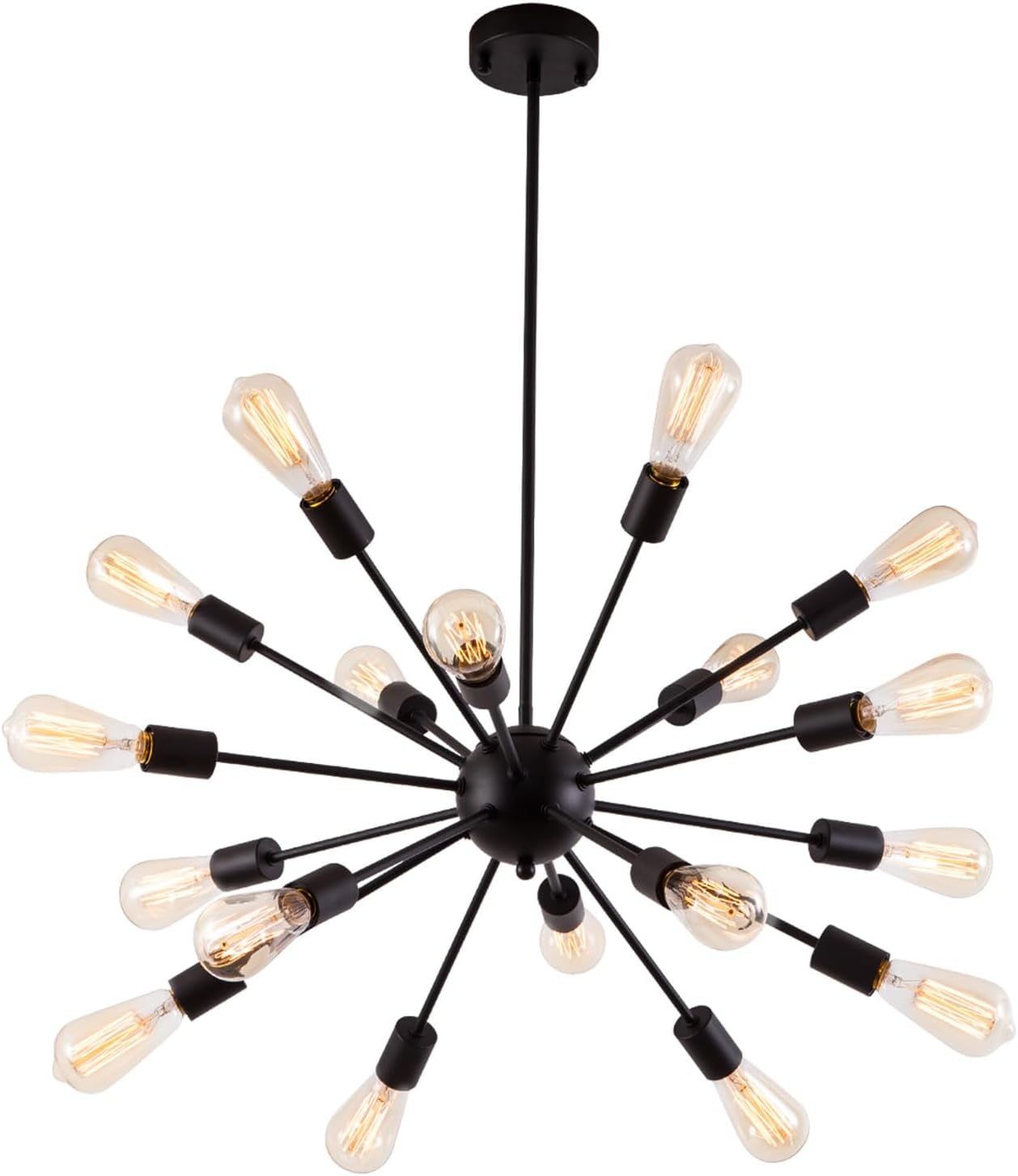 Sputnik Chandeliers Black, Modern 18-Light Farmhouse Pendant Light Mid Century Starburst Lighting Vintage Industrial Ceiling Hanging for Living Dining Room, Bedroom, Kitchen Island, Foyer, Hallway
