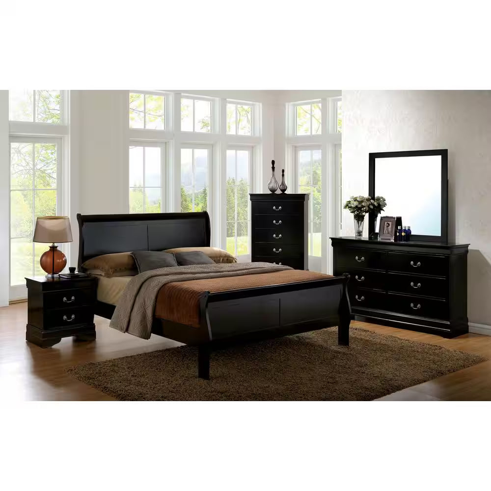 Louis Philippe III Black Twin Size Bed