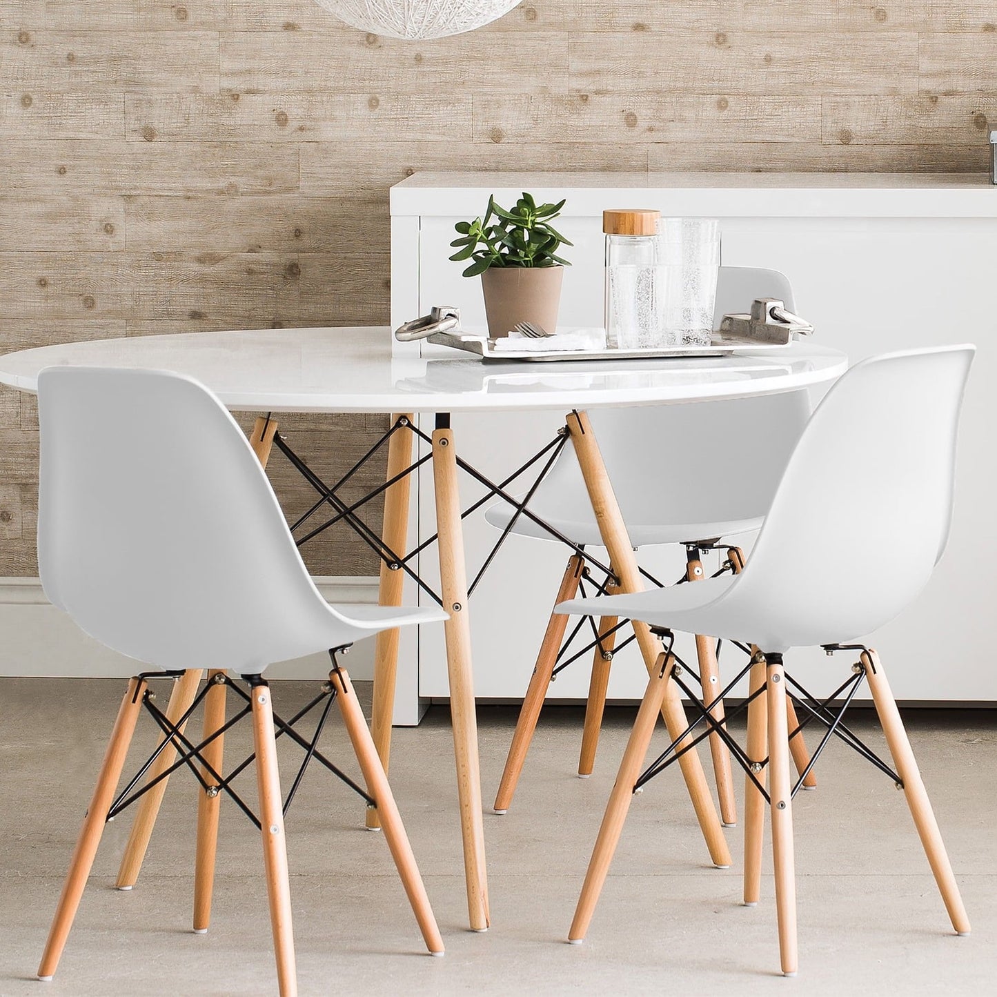 Dining Chairs Pre Assembled Modern Style DSW Chair Classic Shell Armless Indoor Kitchen Dining Living Room Side Chairs Set of 4 (White)