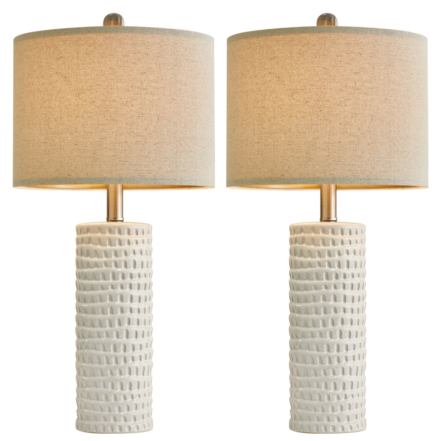 Ceramic Table Lamp Set of 2 24" White Contemporary Bedside Nightstand Lamps for Bedroom Living Room