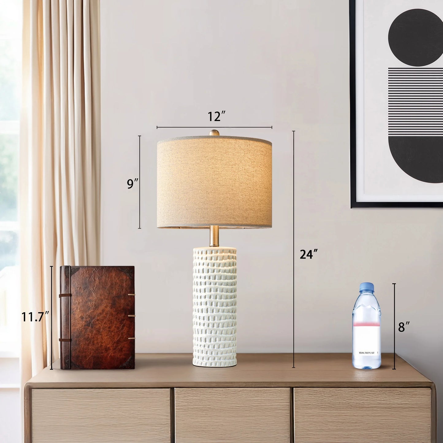 Ceramic Table Lamp Set of 2 24" White Contemporary Bedside Nightstand Lamps for Bedroom Living Room