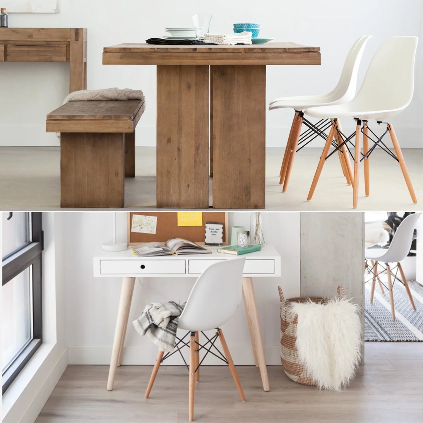 Dining Chairs Pre Assembled Modern Style DSW Chair Classic Shell Armless Indoor Kitchen Dining Living Room Side Chairs Set of 4 (White)
