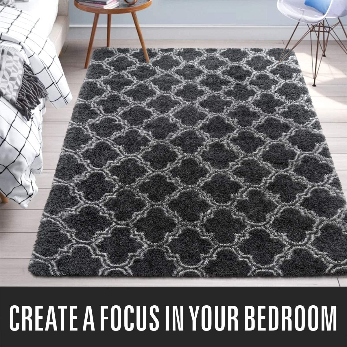 Indoor Rectangle Geometric Contemporary Area Rugs for Living Room Bedroom Plush Carpet,5'X8',Dark Gray