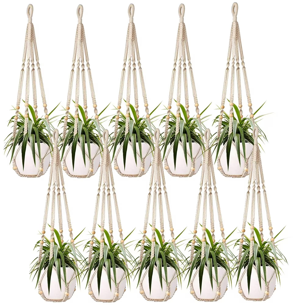 10 Pack Macrame Hanger Indoor Outdoor Hanging Planter, Knitted Cotton Cord Hanger for Home Decor