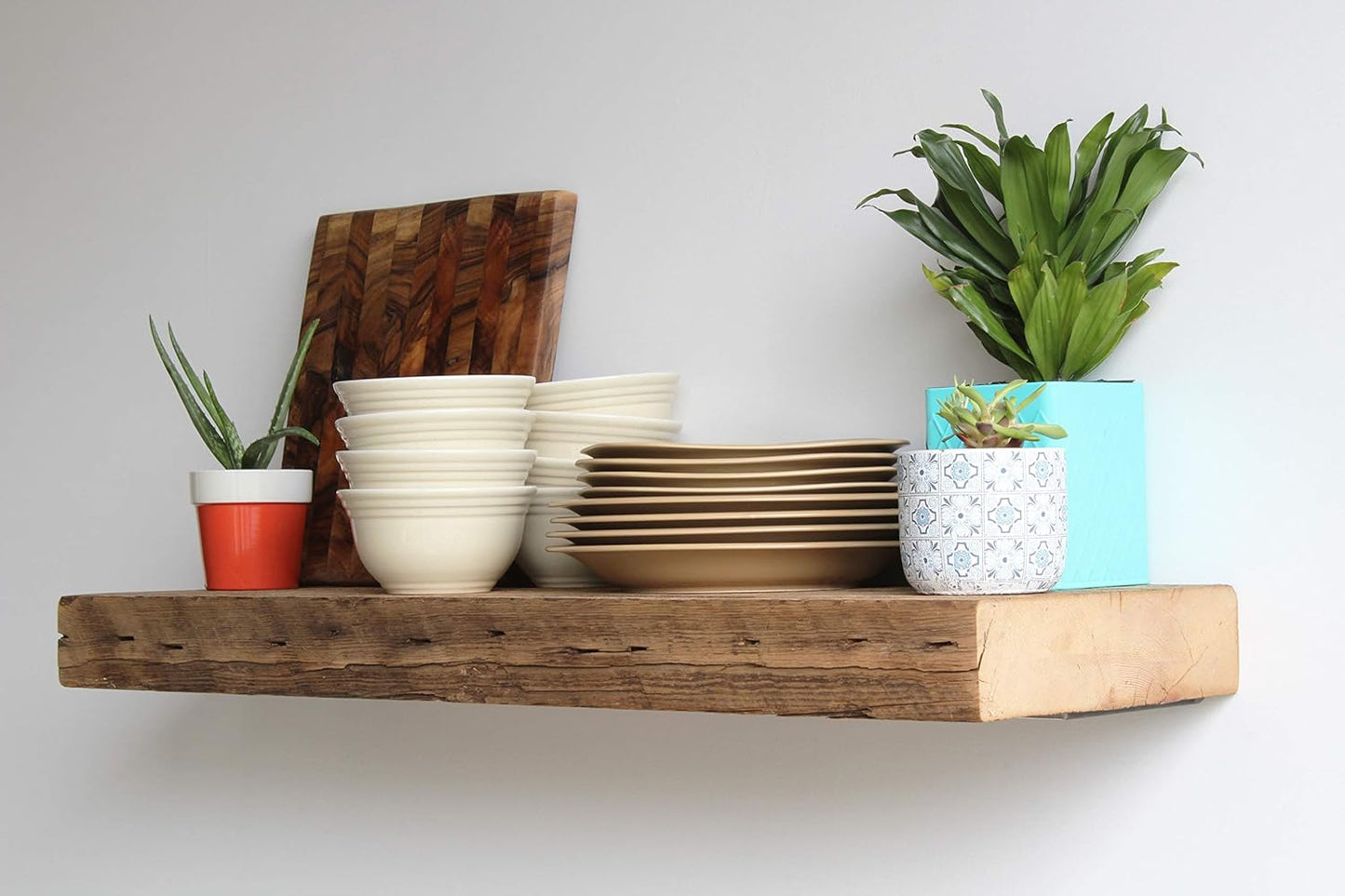 Reclaimed Barn Beam Deep Shelves | Deep Shelves with Brackets Included, Set of 2 | (Natural Low Profile Bracket, 36" X 11.5" X 3")