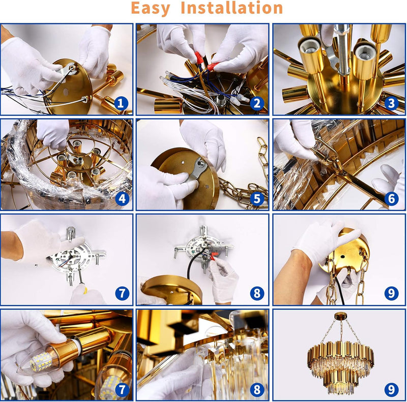 Modern Crystal Chandeliers, Luxury Gold Chandelier Light Fixture, Large round Chandelier, 2-Tier Raindrop Pendant Chandelier for Living Room, Dining Room Living Room