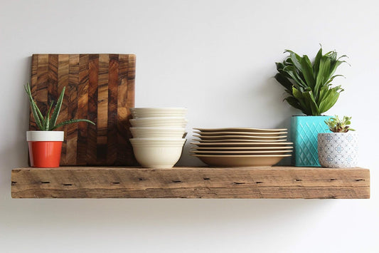 Reclaimed Barn Beam Deep Shelves | Deep Shelves with Brackets Included, Set of 2 | (Natural Low Profile Bracket, 36" X 11.5" X 3")