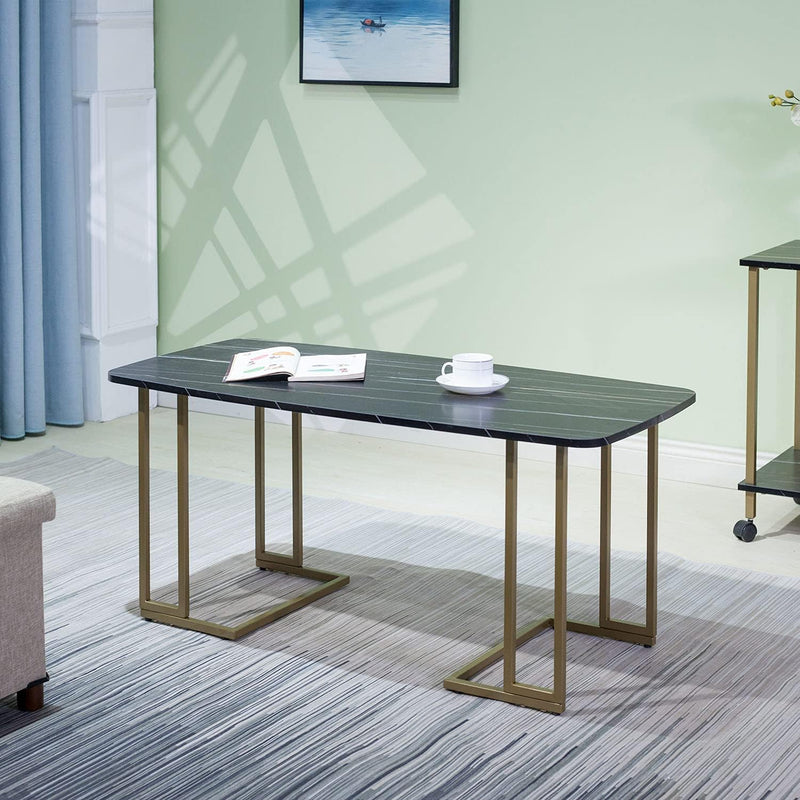 Sleek Modern Black Marble Coffee Table with Gold Accents - Perfect for Your Living Room