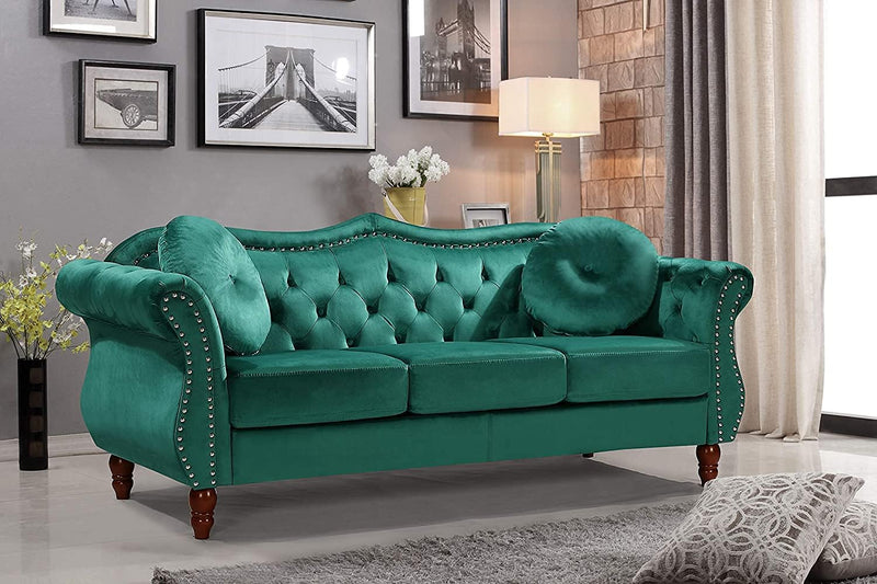 Anna1 Chesterfield Velvet Couches for Living Room, Button Tufted Luxury Upholstery with Rolled Arms, High-Density Foam, Durable Wood Frame, Sofa & Loveseat, Green