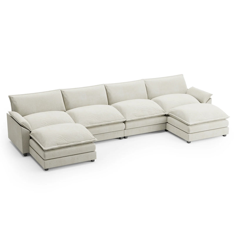 U-Shape 4 Seat Sectional Sofa with Chaise Lounge Convertible Sofa Set for Living Room,White
