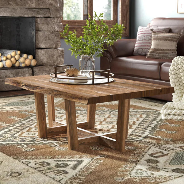 Lareese Berkshire 48-Inch Live Edge Acacia Wood Coffee Table - Handcrafted Natural Wood with Floor Protector