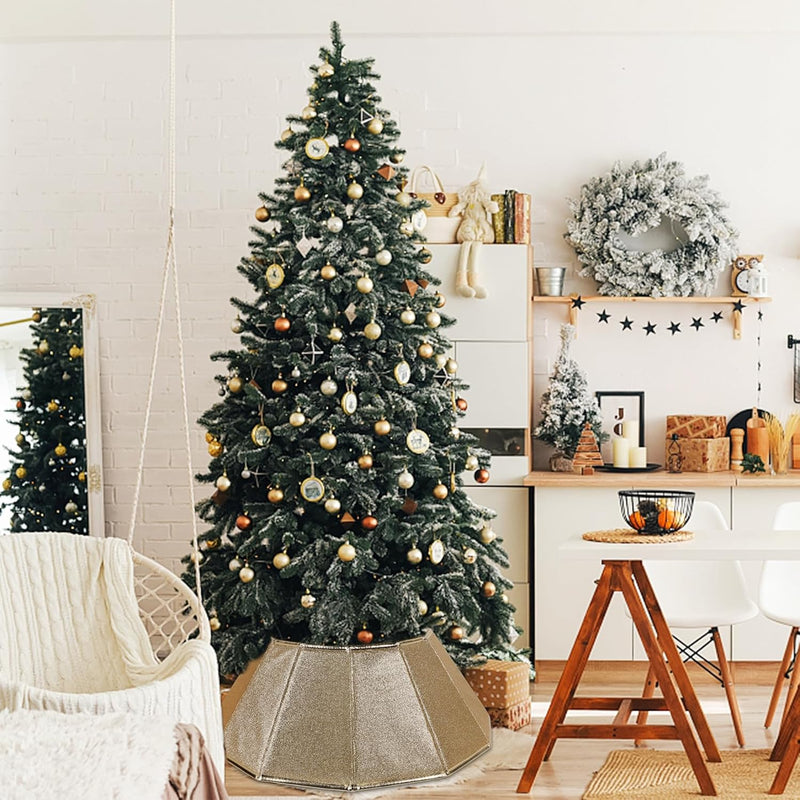 Fabric Christmas Collar, Glittering Tree Ring, Willow Skirt for Tree Decorations (Glitter Gold)