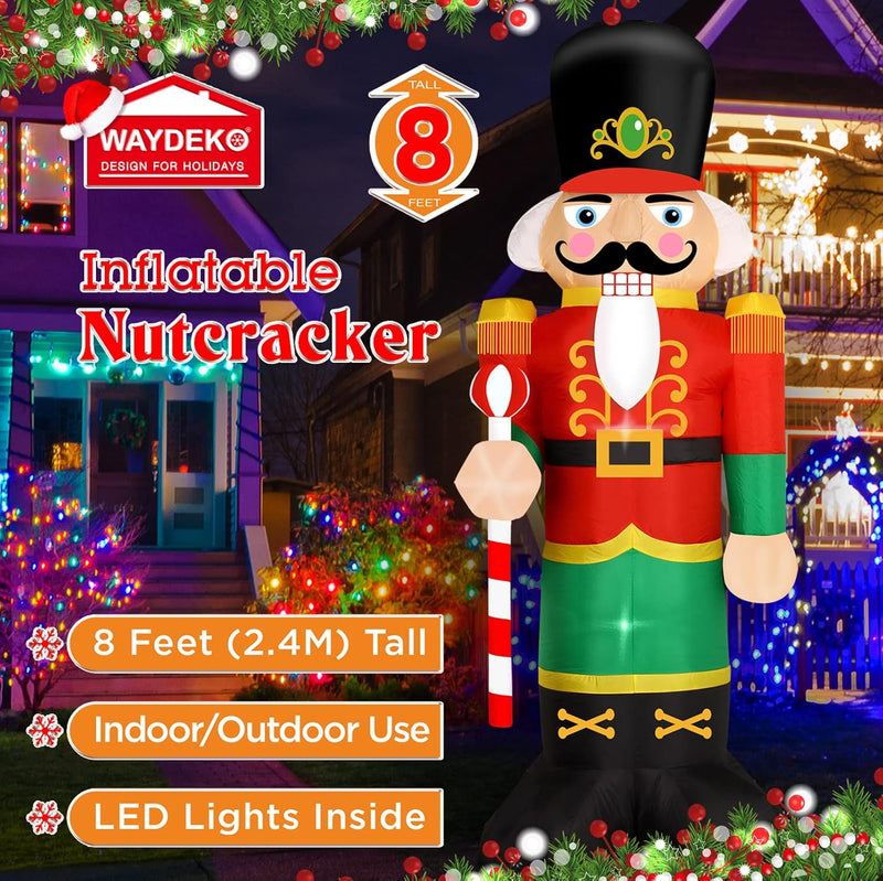 Delightful 8ft Lighted Christmas Inflatable Nutcracker Soldier - Perfect for Your Holiday Lawn Decor!
