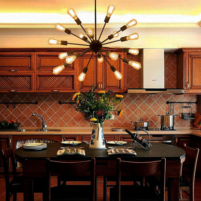 Sputnik Chandeliers Black, Modern 18-Light Farmhouse Pendant Light Mid Century Starburst Lighting Vintage Industrial Ceiling Hanging for Living Dining Room, Bedroom, Kitchen Island, Foyer, Hallway