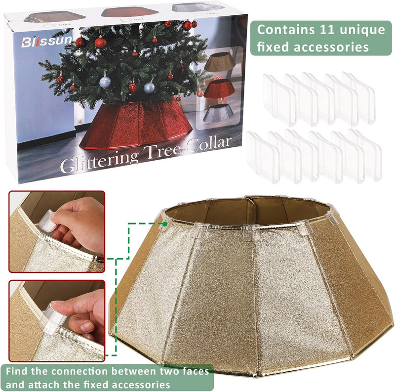 Fabric Christmas Collar, Glittering Tree Ring, Willow Skirt for Tree Decorations (Glitter Gold)