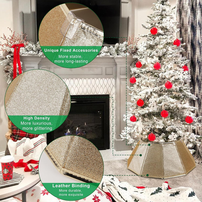 Fabric Christmas Collar, Glittering Tree Ring, Willow Skirt for Tree Decorations (Glitter Gold)