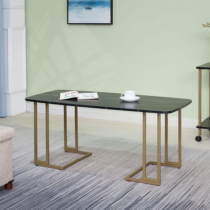 Sleek Modern Black Marble Coffee Table with Gold Accents - Perfect for Your Living Room