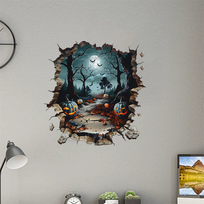 Gothic Halloween Wall Decal Haunted House Ghosts and Bats Scary Wall Decorations for Spooky Home Atmosphere