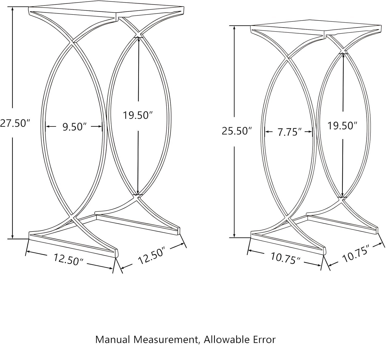 Nesting Side Tables, Set of 2 Modern End Tables with Metal Frame & Tempered Glass Top, Coffee Tables Decorative Accent Tables for Small Space Living Room Office - Silver