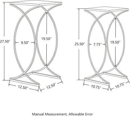 Nesting Side Tables, Set of 2 Modern End Tables with Metal Frame & Tempered Glass Top, Coffee Tables Decorative Accent Tables for Small Space Living Room Office - Silver