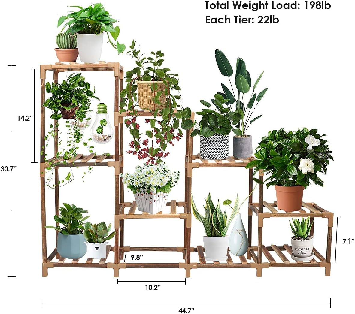Plant Stands for Indoor Plants Multiple Outdoor Large Wood Plant Shelf Indoor 9-Tier 10 Potted Plant Shelves Multi Tier Wooden Plant Stand Indoor for Living Room Balcony Garden Lawn Patio( 31"Hbrown)