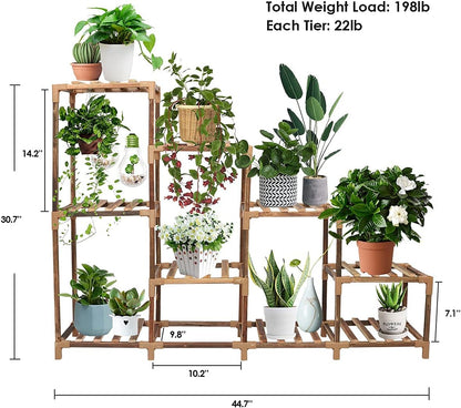 Plant Stands for Indoor Plants Multiple Outdoor Large Wood Plant Shelf Indoor 9-Tier 10 Potted Plant Shelves Multi Tier Wooden Plant Stand Indoor for Living Room Balcony Garden Lawn Patio( 31"Hbrown)