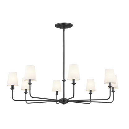 Classic 8 Light Chandelier with White Linen Shades