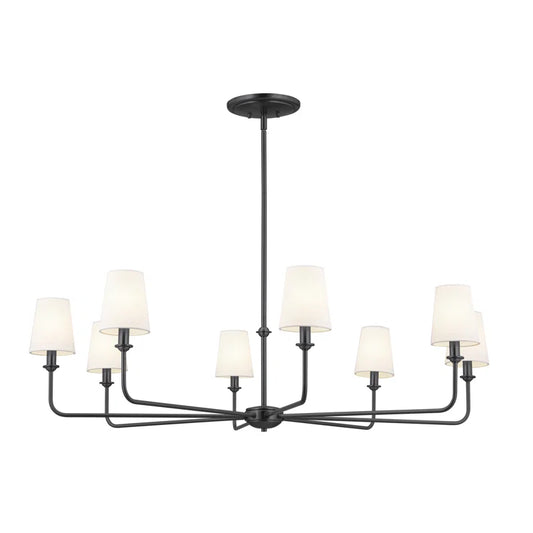 Classic 8 Light Chandelier with White Linen Shades