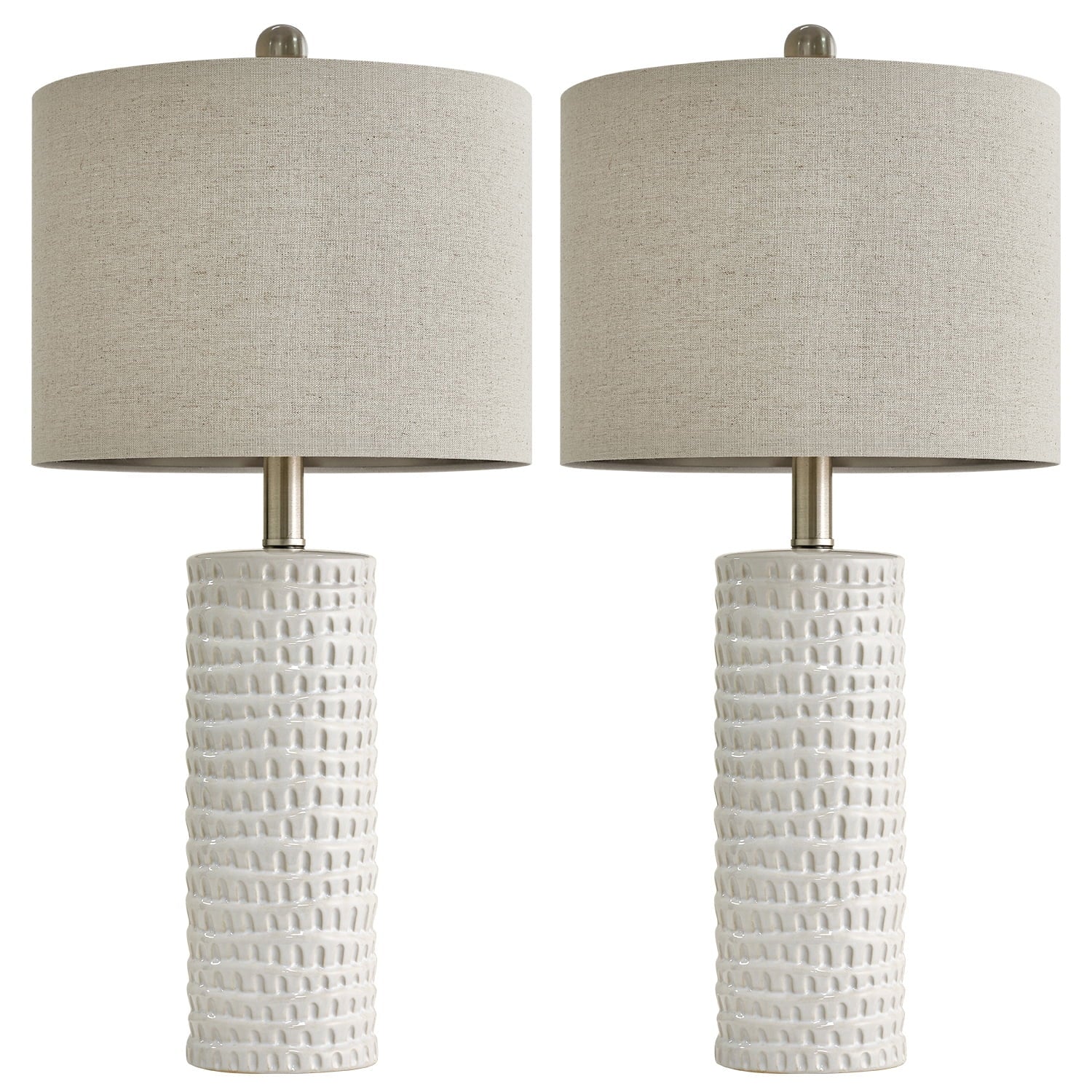 Ceramic Table Lamp Set of 2 24" White Contemporary Bedside Nightstand Lamps for Bedroom Living Room