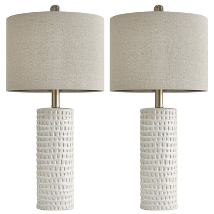 Ceramic Table Lamp Set of 2 24" White Contemporary Bedside Nightstand Lamps for Bedroom Living Room
