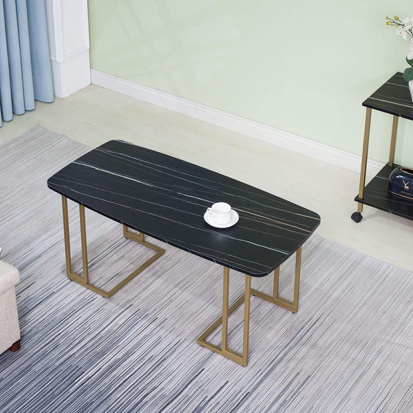 Sleek Modern Black Marble Coffee Table with Gold Accents - Perfect for Your Living Room