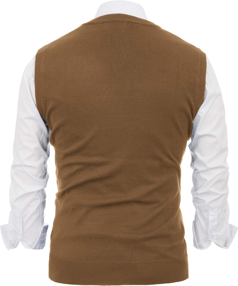 Mens Slim Fit Argyle/Plain V-Neck Sleeveless Pullover Sweater Vest Brown XL