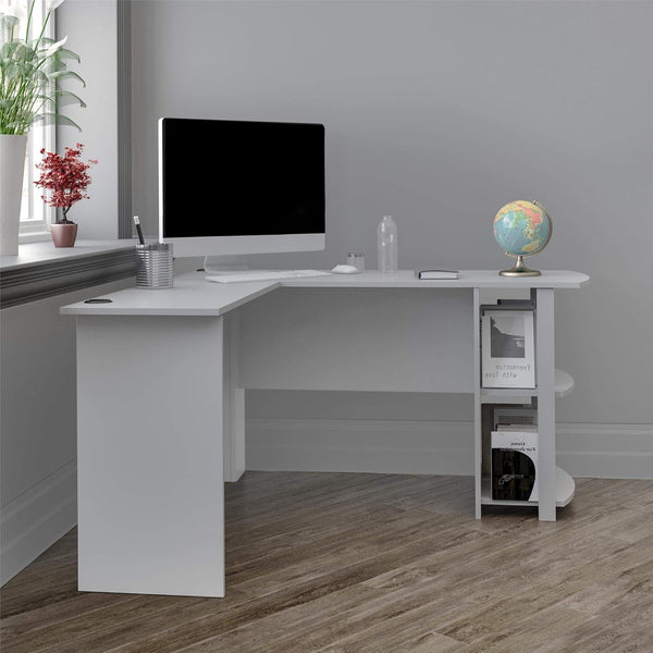 Dakota L-Desk with Bookshelves, Dove Gray