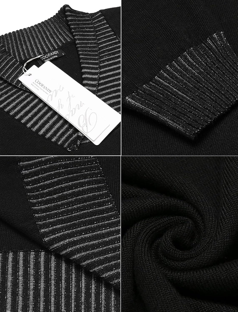 Men Casual Knitted Sweaters Shawl Collar Dress Sweater Long Sleeve V-Neck Pullover Tops