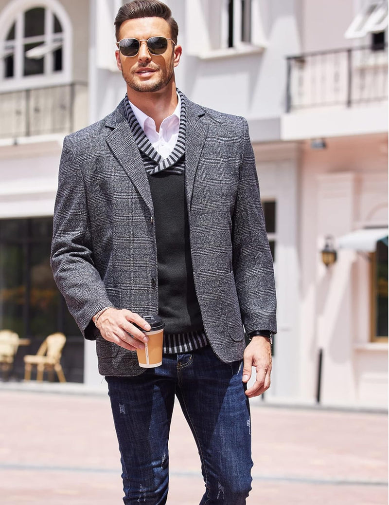 Men Casual Knitted Sweaters Shawl Collar Dress Sweater Long Sleeve V-Neck Pullover Tops