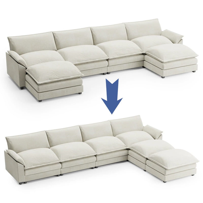 U-Shape 4 Seat Sectional Sofa with Chaise Lounge Convertible Sofa Set for Living Room,White