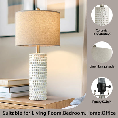 Ceramic Table Lamp Set of 2 24" White Contemporary Bedside Nightstand Lamps for Bedroom Living Room