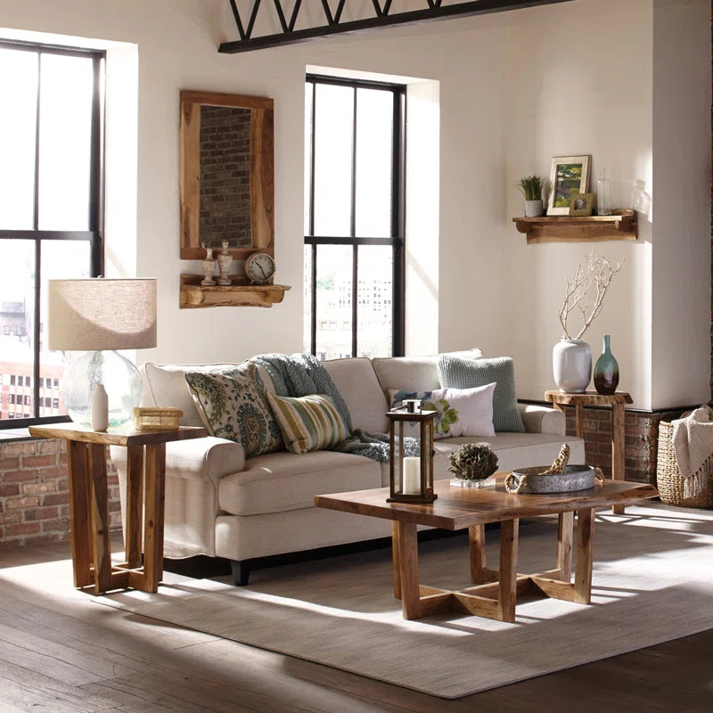 Lareese Berkshire 48-Inch Live Edge Acacia Wood Coffee Table - Handcrafted Natural Wood with Floor Protector