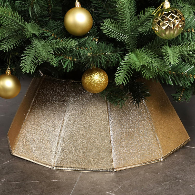 Fabric Christmas Collar, Glittering Tree Ring, Willow Skirt for Tree Decorations (Glitter Gold)