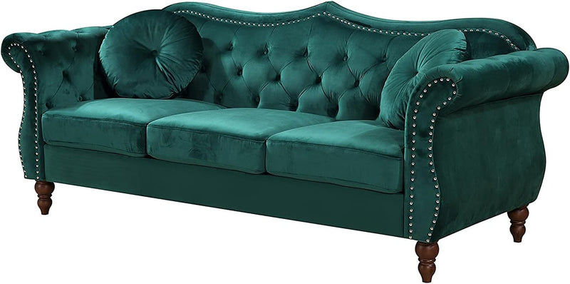 Anna1 Chesterfield Velvet Couches for Living Room, Button Tufted Luxury Upholstery with Rolled Arms, High-Density Foam, Durable Wood Frame, Sofa & Loveseat, Green